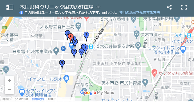 本田眼科クリニック周辺の駐車場を示した地図